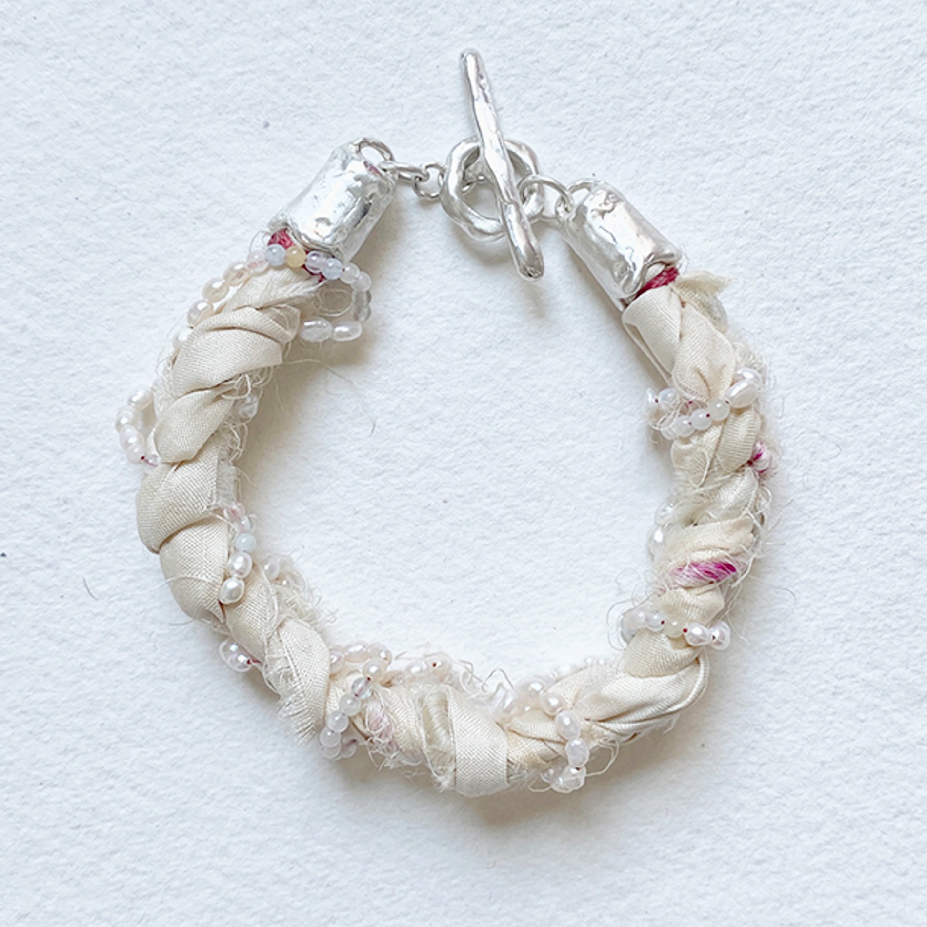 braided silk + pearl  bracelet